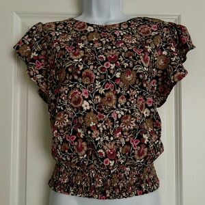 Ann Taylor Factory Floral Smocked Waist Top Size Small